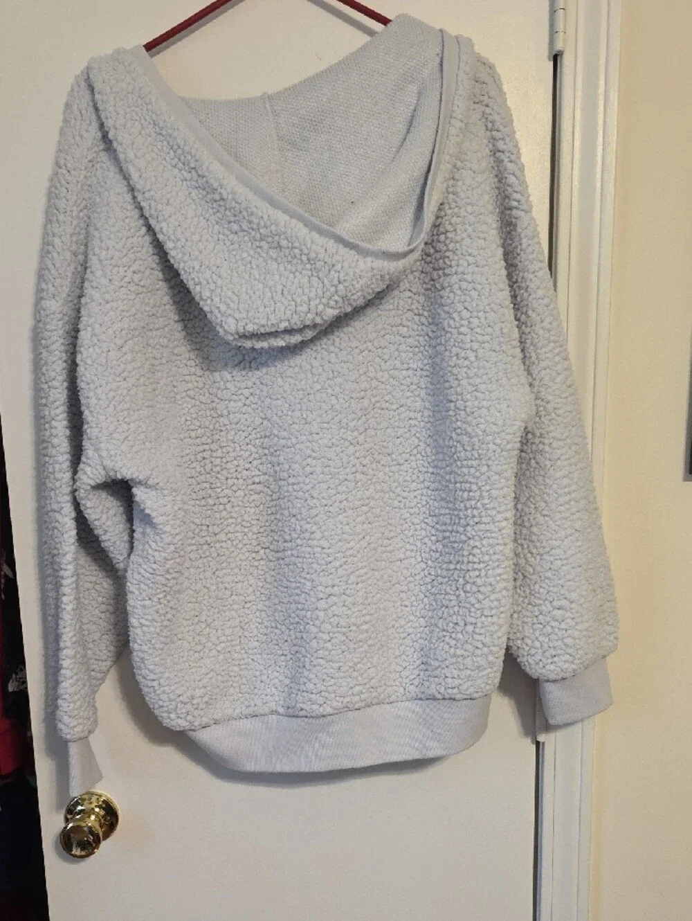PINK Victoria's Secret Light Gray Sherpa V-Neck Pullover Hoodie - Picture 4 of 4